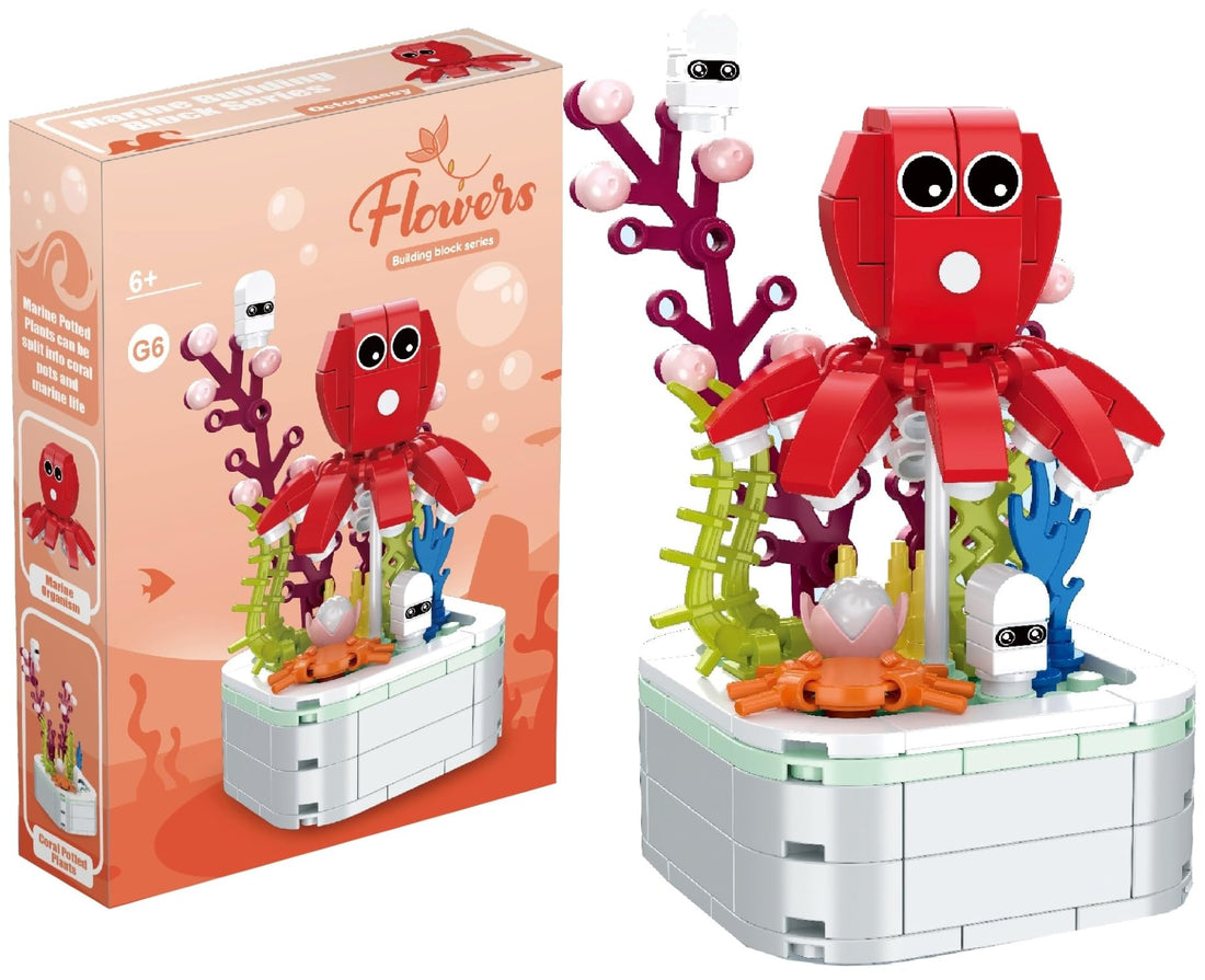 TOYS LAND Ocean Animal Building Blocks Toys Sets, 167 PCS Octopus Potted Plant Sea Animal Building Blocks, Mini Building Sets Toys for Home Office Decor, Birthday Gift for Adults & Kids (Octopus)
