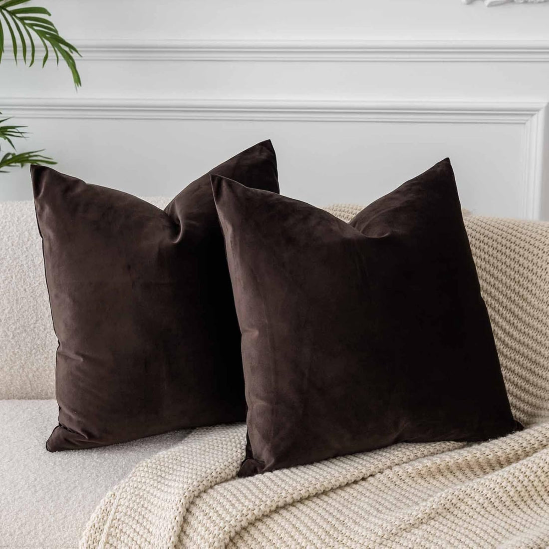 Pack of 2 Velvet Throw Pillow Covers Soft Thick Square Cushion Covers for Sofa Couch Bedroom Living Room 45x45cm (Espresso Brown)