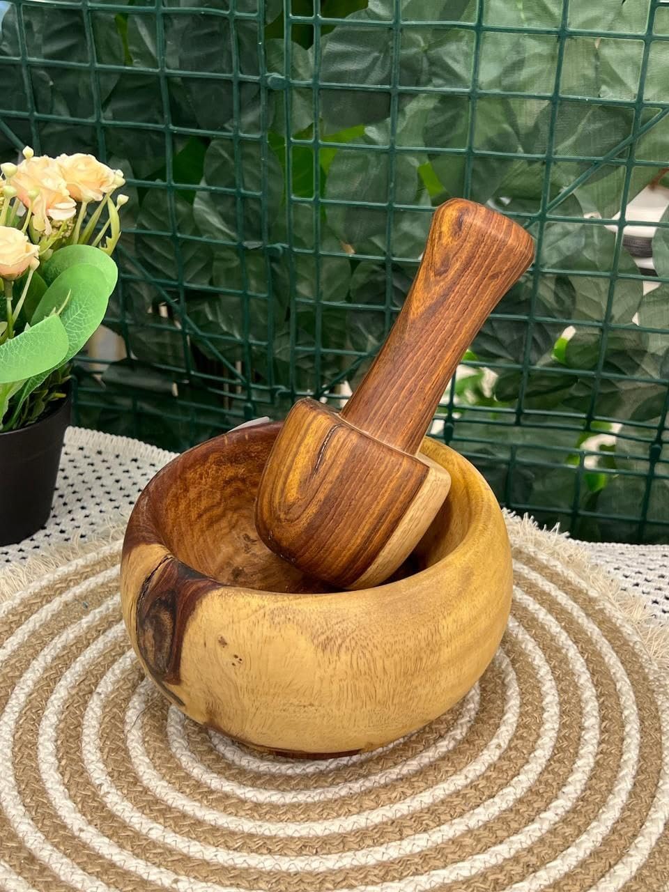 Generic Sarso Wood Mortar and Pestle Set, Traditional Wooden Grinding Bowl, Natural Kitchen Decor do