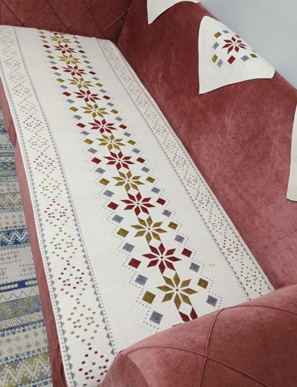 Khoyot Living Room Linens Cover Set for Sofa, Couch, & Chair with Rose Pattern, 10 Pieces – Off White