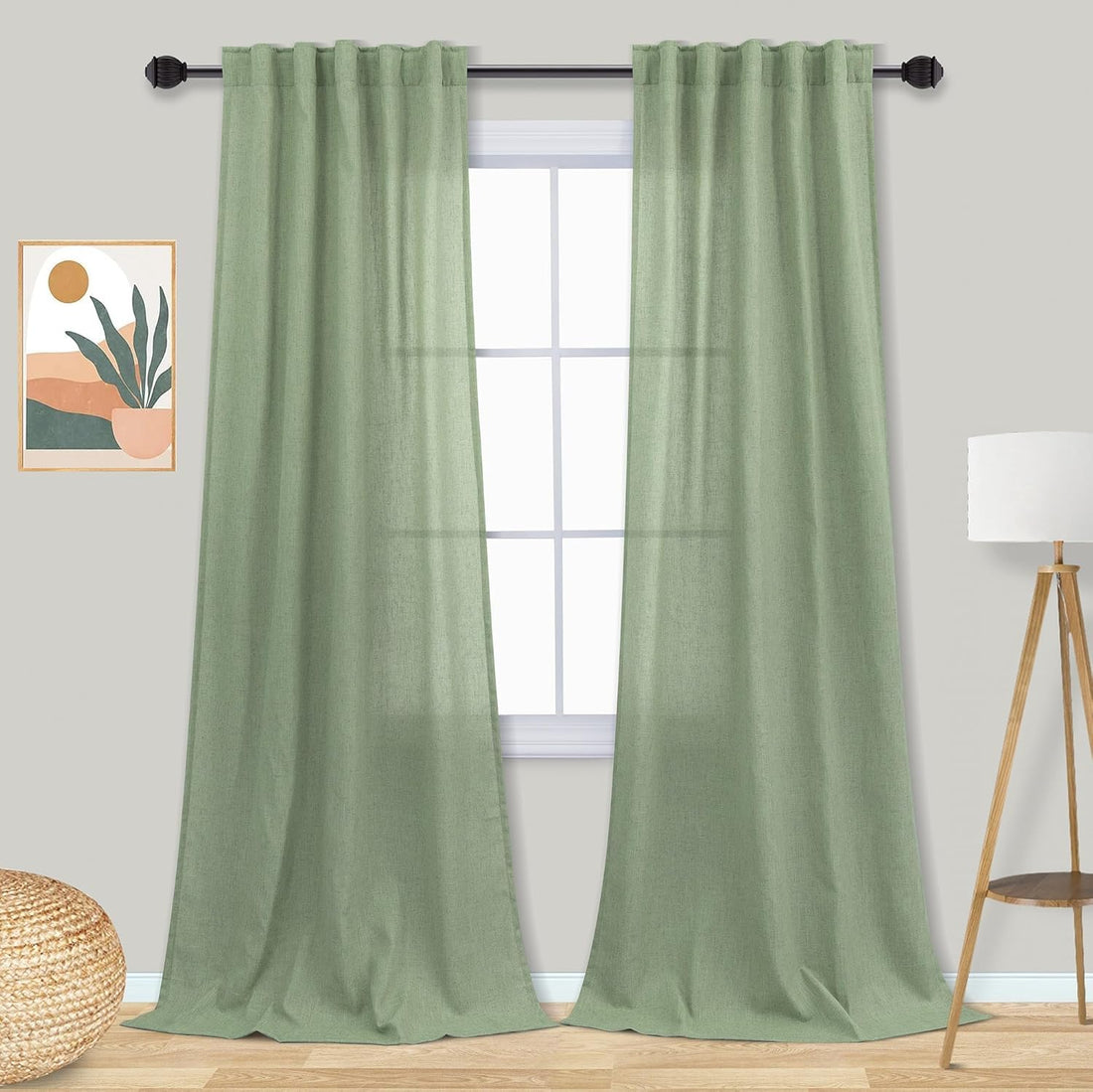 Curtains & Rods Mystive Organic Plain Linen Curtains - Heavy Linen, Light Filtering, Sheer - Mint - 1 Panel (140cm W x 280cm L)