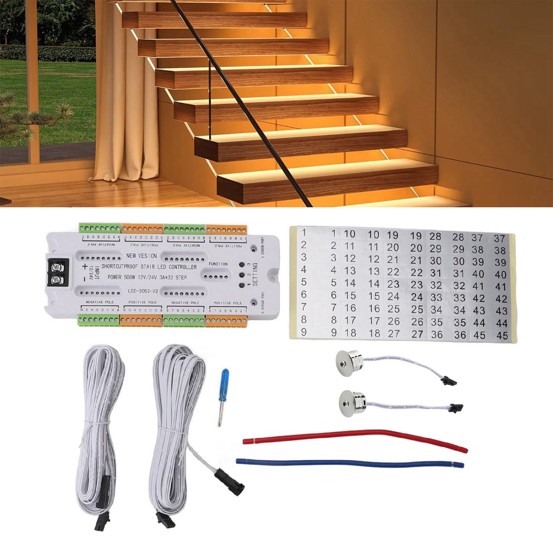 Intelligent Human Sensing Stair Light Set, LED Motion Sensor Strip Light Staircase, LED Stair Light Controller Flexible Strip Light for Stair LED ABS