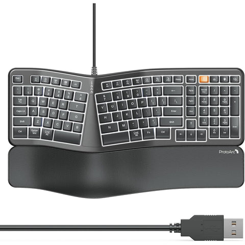 For ProtoArc Backlit Wired Ergonomic Keyboard, USB Wired Ergonomic Split Keyboard with Wrist Rest, 104 Keys, Compatible with Desktop, Laptop, Windows, Mac