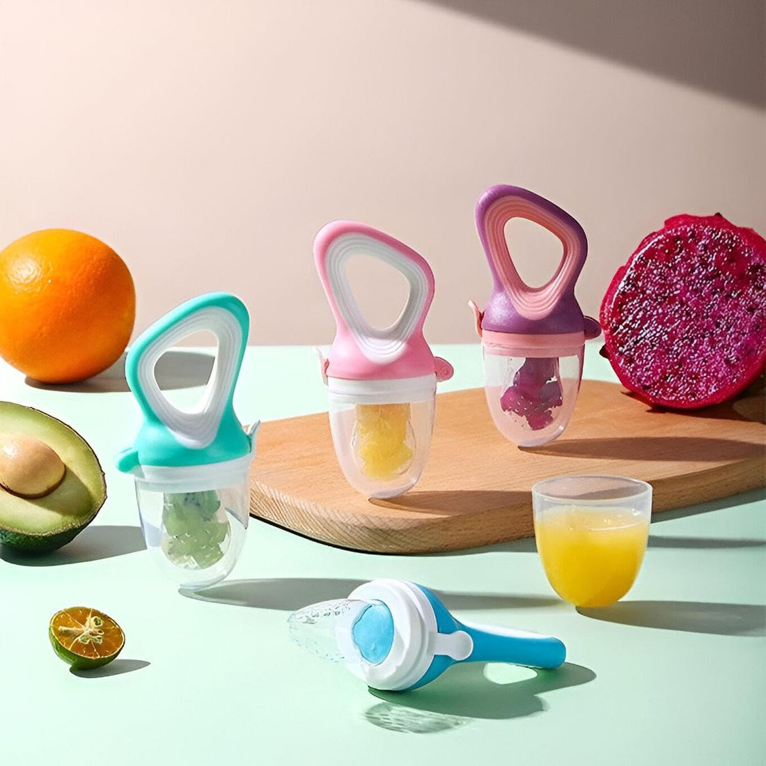 Fruit Lollipop - 2 in 1 Baby Pacifier & Teething Toy, Safe for Babies to Eat Solid Foods, BPA Free Silicone for Healthy Teeth Development and Growth (3 Pack)