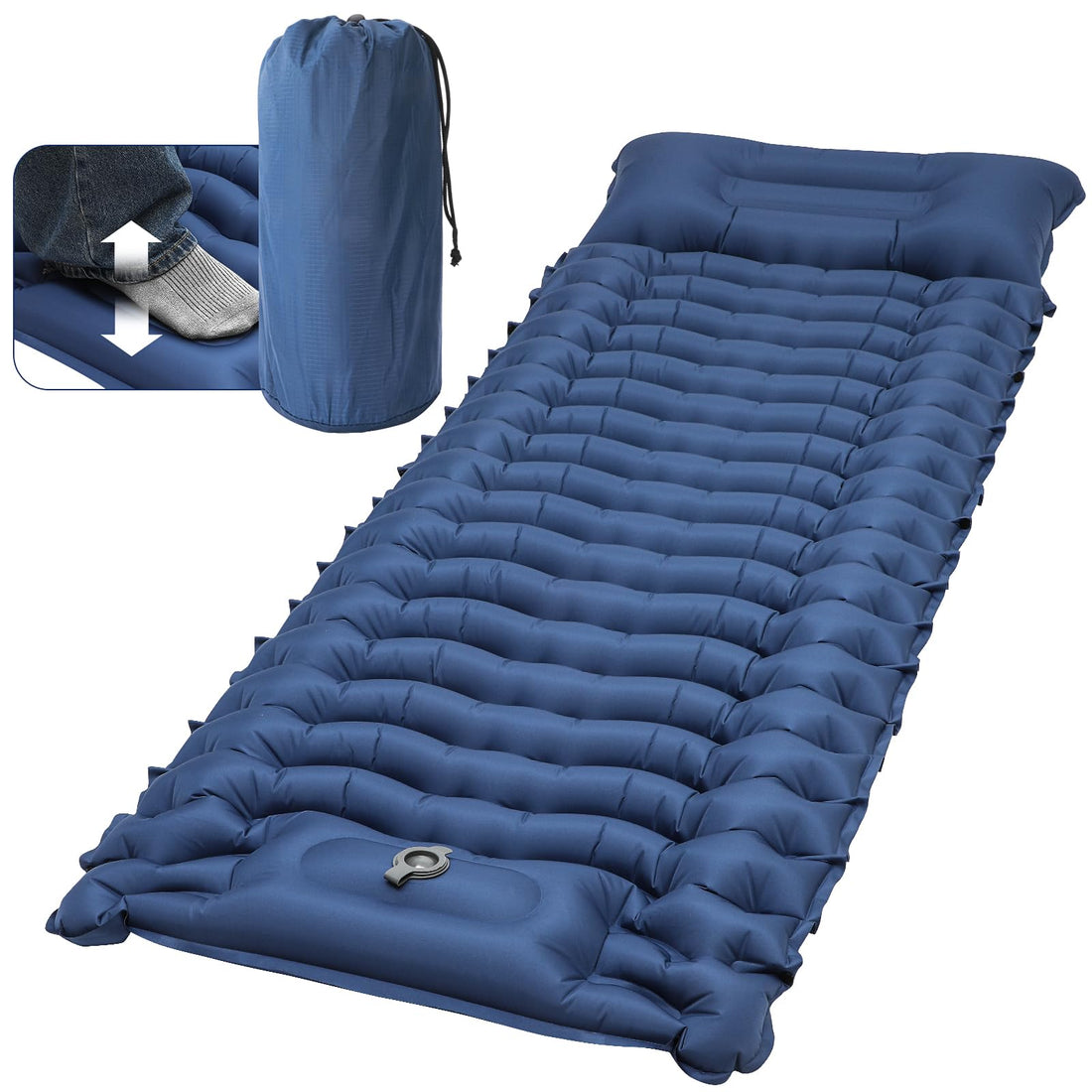 Camping Self-Inflating Sleeping Mat, 10 cm Thickened Inflatable Mattress with Foot Press Pump, Ultralight Waterproof Air Mattress, Foldable Sleeping Mat with Cushion for Hiking, Camping, Tent,
