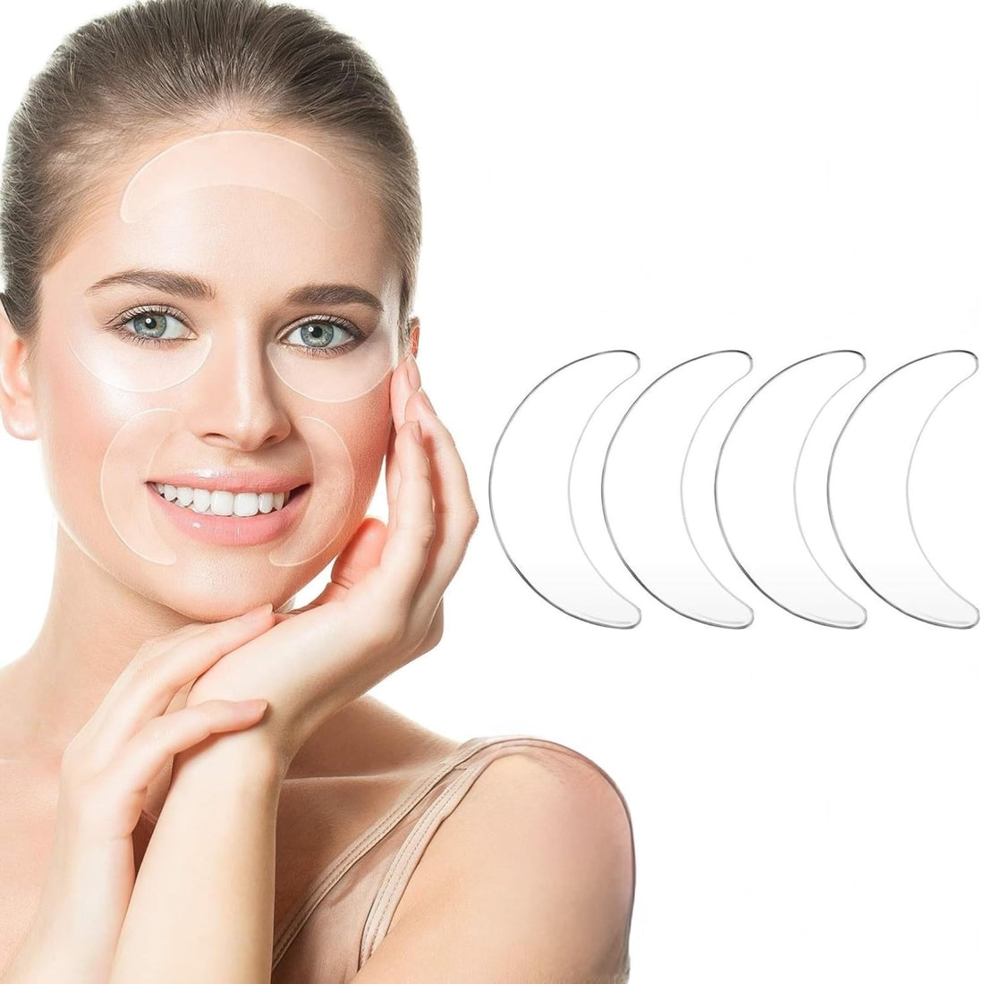 4 Pieces Silicone Eye Wrinkle Pads Anti Aging Silicone Pads Reusable Reduce Skin Wrinkles Under Eye Patches Cleavage for Mouth and Eyes (Transparent)