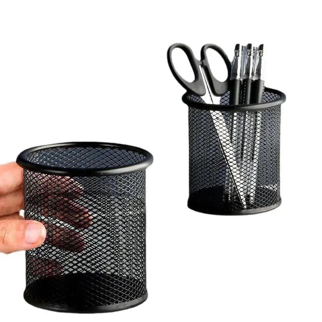 QSHOP Pen Holder, Round Metal Mesh Desk Organizer for Office Home Study Table
