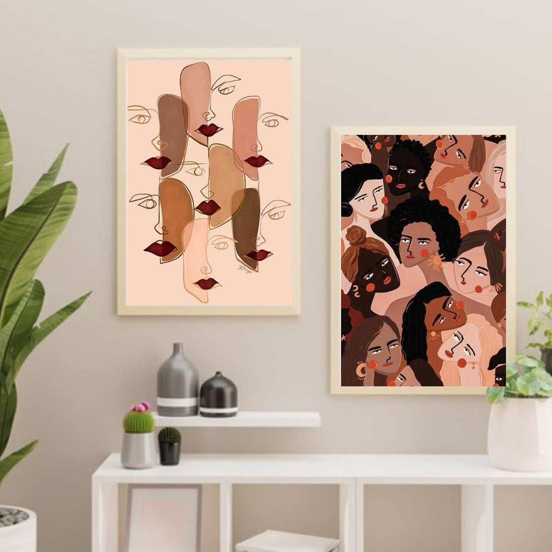 Hardwood Boho Style Women Art 30X40 Framed Wall Decor (Black, White)