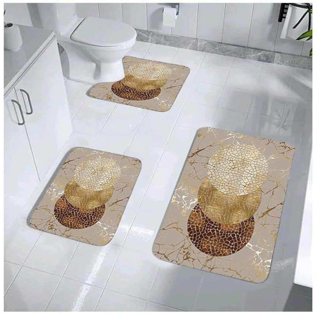 Khoyot Set of 3 Plush Bath Mats with Dots Backing - KCT-av40303 - Patterned - Pattern 3