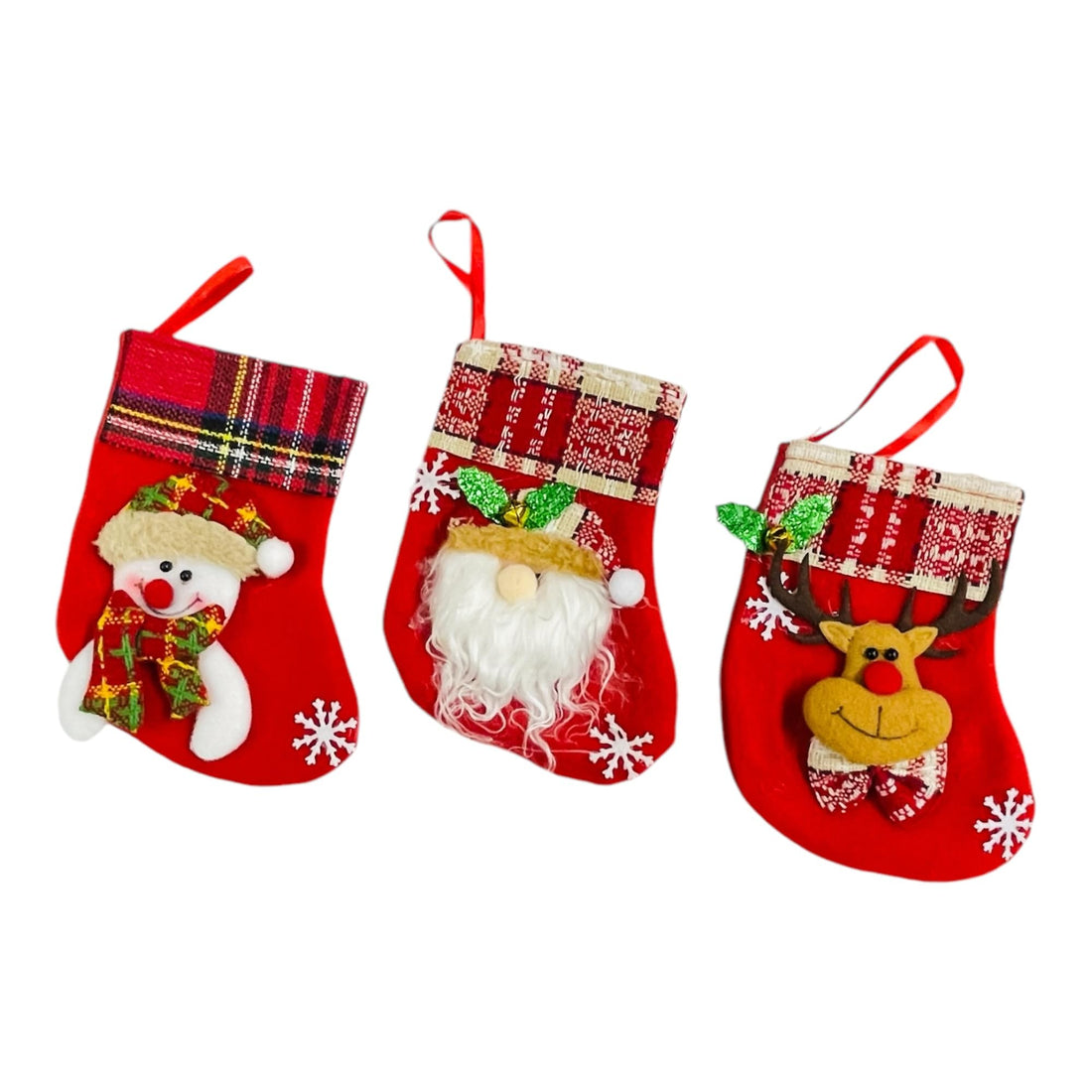 Moira Christmas Stockings, Set of 2, Cloth Stockings with Snowman, and Reindeer Designs, Wall Hanging Decoration