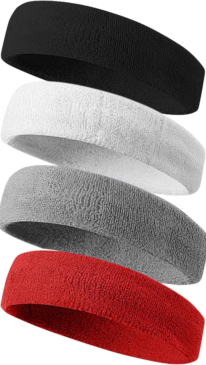 Lonimia 4 Pack Sweatbands Sports Headband for Men and Women, Moisture Wicking Athletic Workout Headband for Running, Tennis, Basketball, Yoga, Gym Stretchy Unisex Sweatband