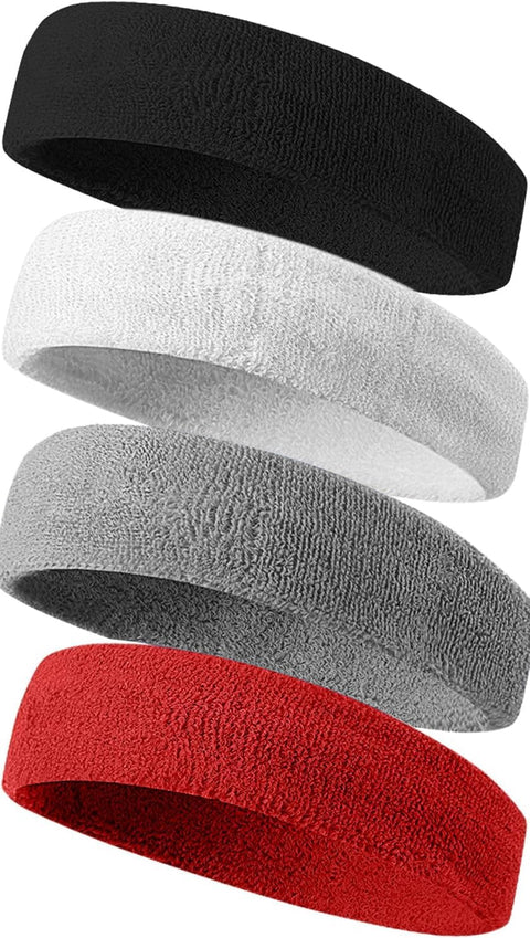 Lonimia 4 Pack Sweatbands Sports Headband for Men and Women, Moisture Wicking Athletic Workout Headband for Running, Tennis, Basketball, Yoga, Gym Stretchy Unisex Sweatband