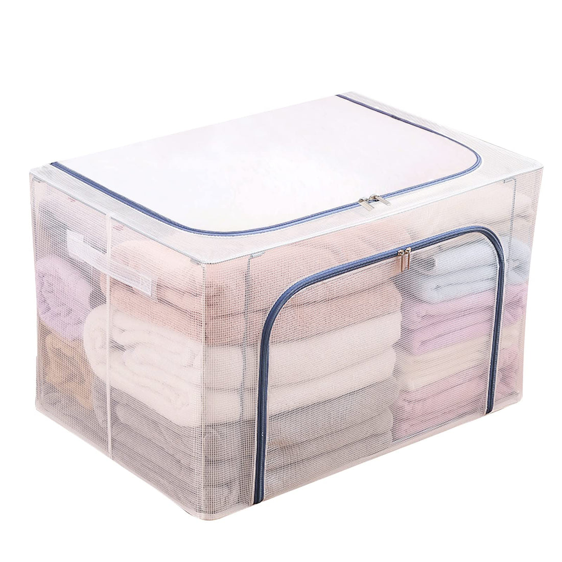 Storage Containers Stackable Large Foldable Clear Organizer Bags for Organizing Clothes Waterproof Bin Box with Lid Zipper Handles 66L (Grey)