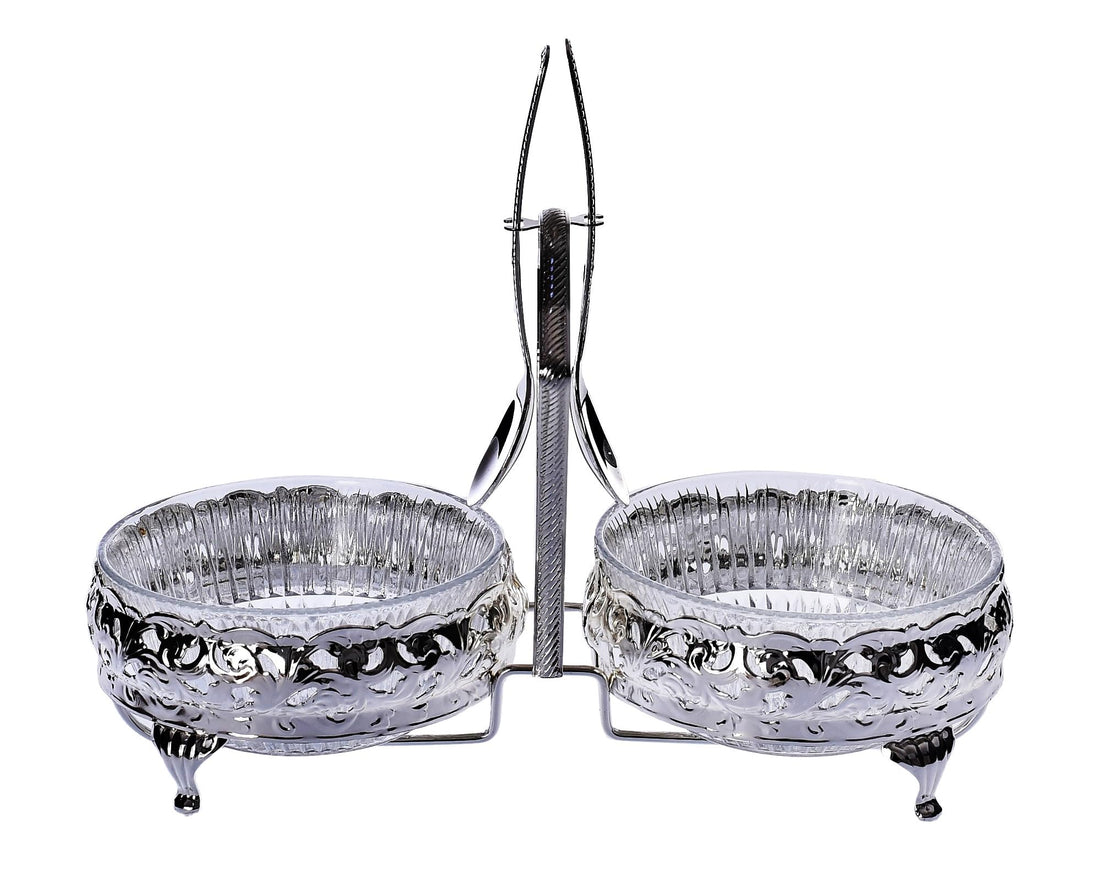 Queen Anne silver plated round jam serving dish Duo with stand + 2 royal glass plates Royal 0/4333/7