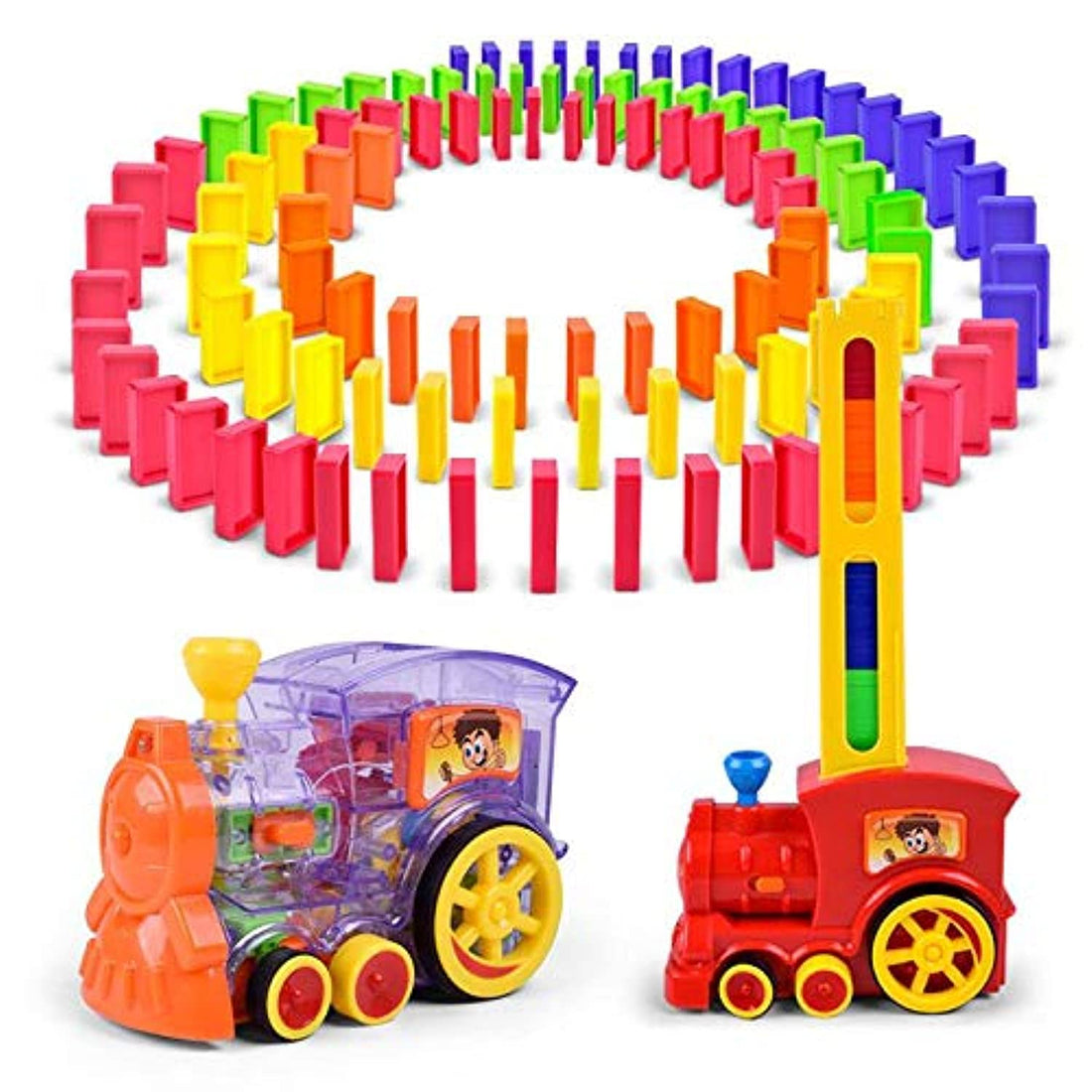 Automatic placement Domino Electric Train With Light Sound Model Toy Educational Building Blocks DIY Plastic Toy set 60 pcs