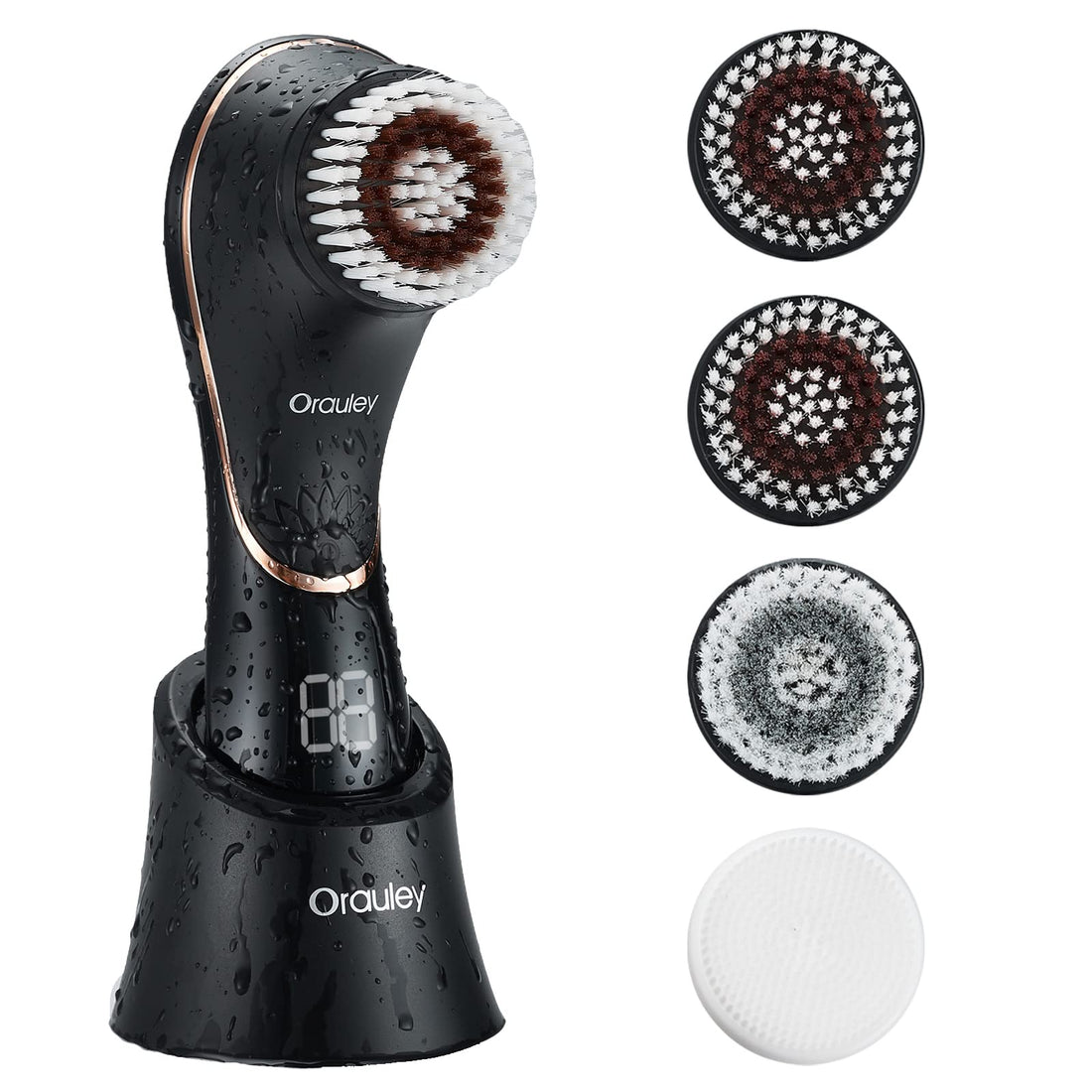Facial Cleansing Brush, Electric Face Brush Scrubber Rechargeable Exfoliator IPX-7 Waterproof Rotating Cleanser for Exfoliating, Massaging and Deep Cleansing for Women & Men with 4 Brush Heads Black