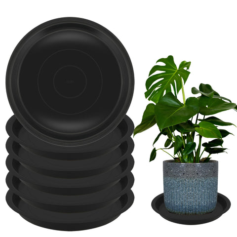 6 Pack 10 Inch Round Plant Saucers for Less 8 Inch Pot Indoors Outdoors Plant Trays for Pots Planter Saucer Plastic Drip Tray Planter Water Tray(Black, 10"(6pcs))