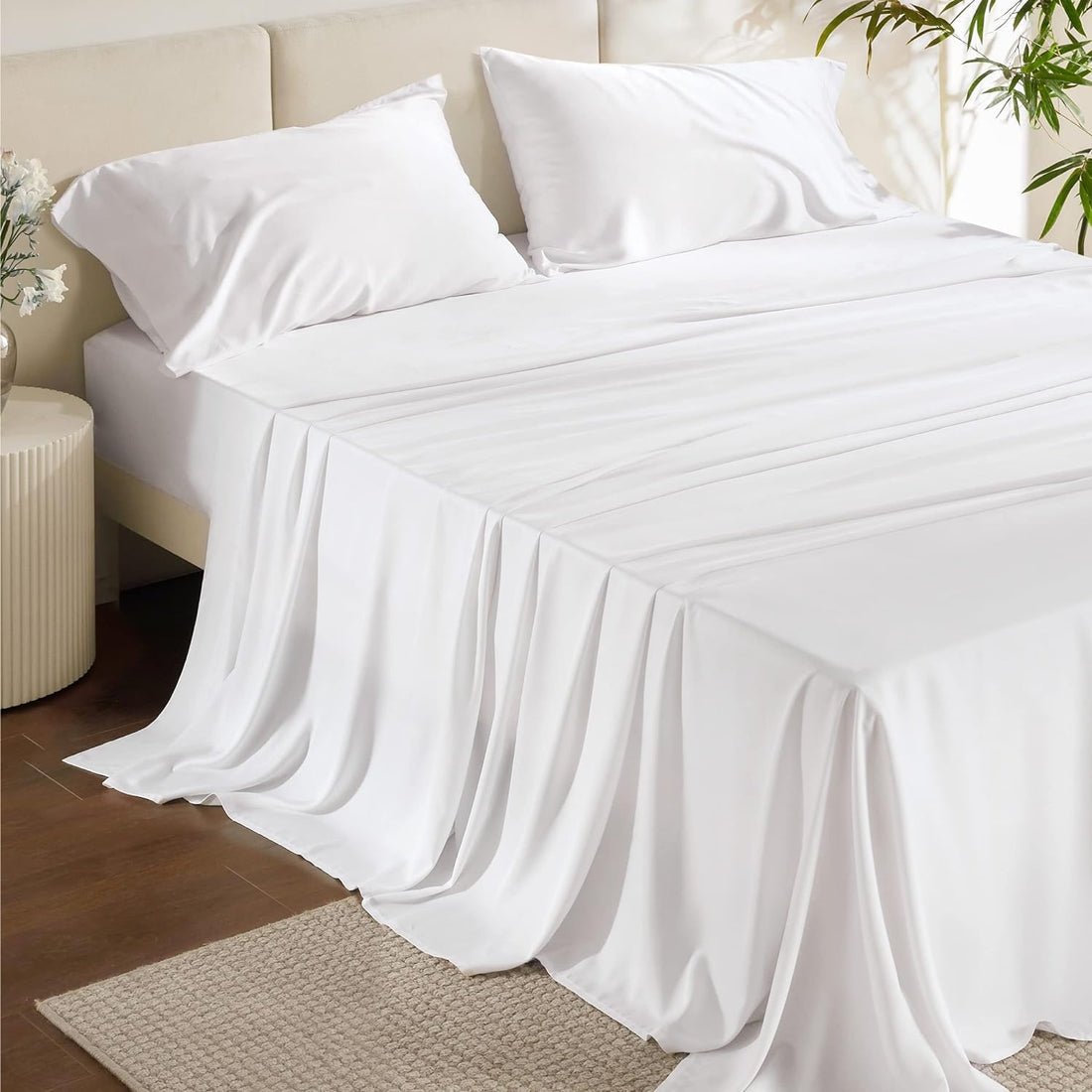 Moro Moro 3 100% Bamboo Cooling Sheets King Size Deep Pocket - Ultra Soft Hypoallergenic Breathable Cooling Sheets - 4 Piece - 1 Fitted Sheet 16" 1 Flat Sheet & 2 Pillowcases - White