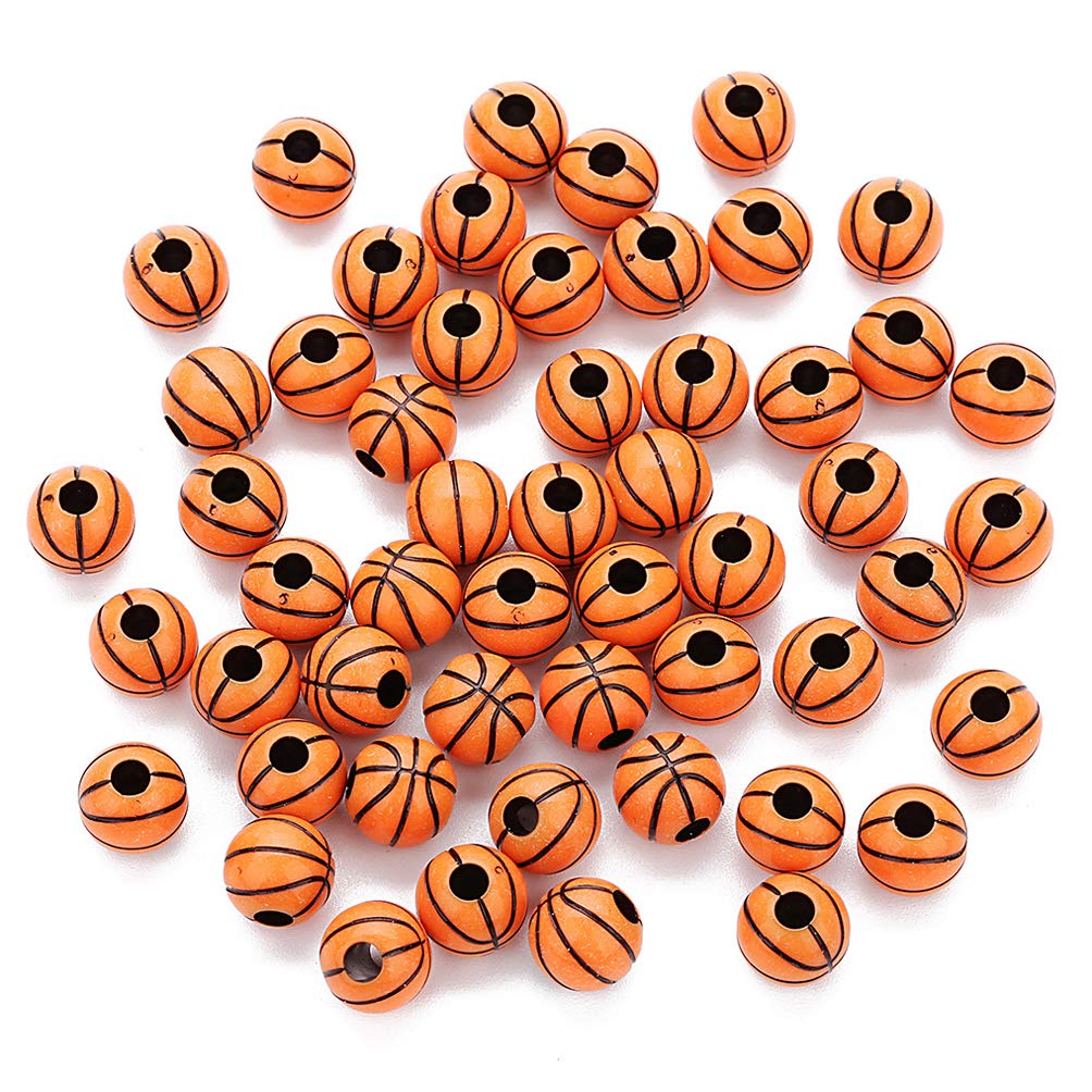 Teensery 100 Pcs Acrylic Basketball Beads 11mm Sports Pony Beads for DIY and Art Craft Jewelry Bracelet Necklace Earring Making (Basketball)
