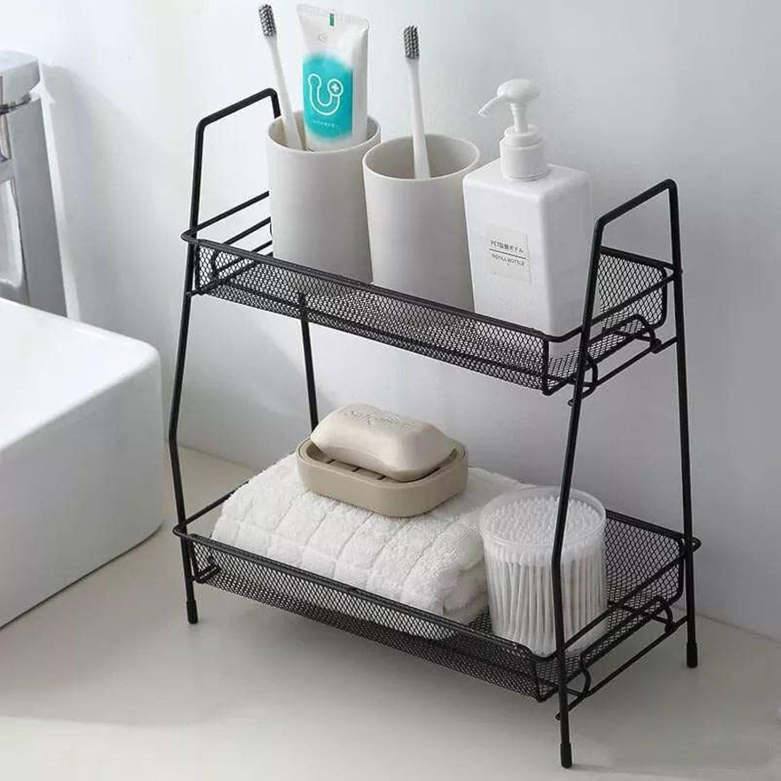 2-Tier Multipurpose Space Saving Metal Storage Rack for Kitchen Spice (33x14x32cm, Black)