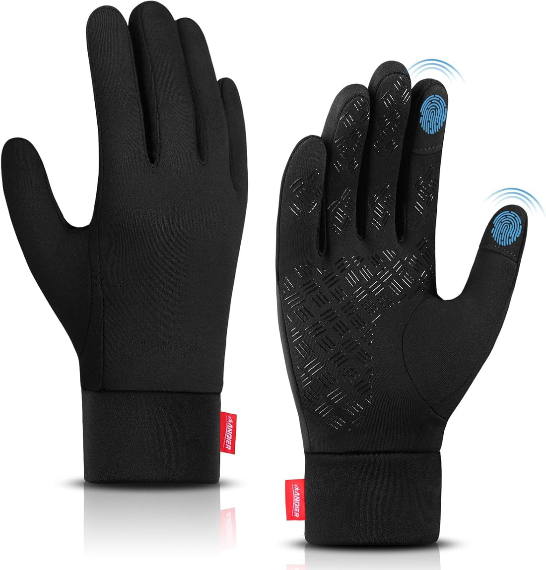 Winter Thin Thermal Gloves Touch Screen Anti-Slip Lightweight Black Running Outdoor Sports Gloves for Men Women