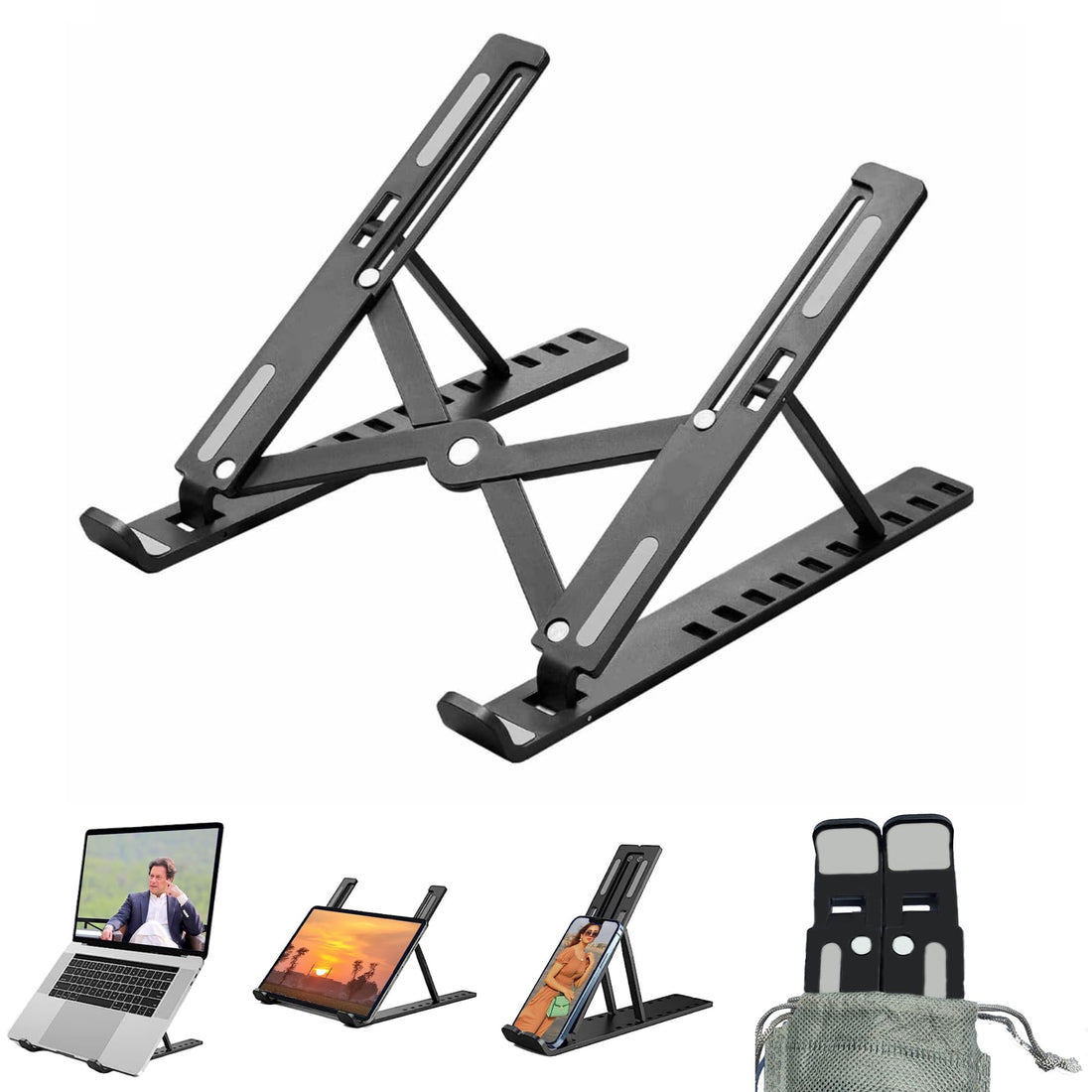 Portable Laptop Stand Macbook Riser ABS Plastic Adjustable 10 Levels Height Portable Extra Strong Laptop stand with Non Slip Silicone Pads Ventilated Cooling for 10 to 17.5" Laptops Black
