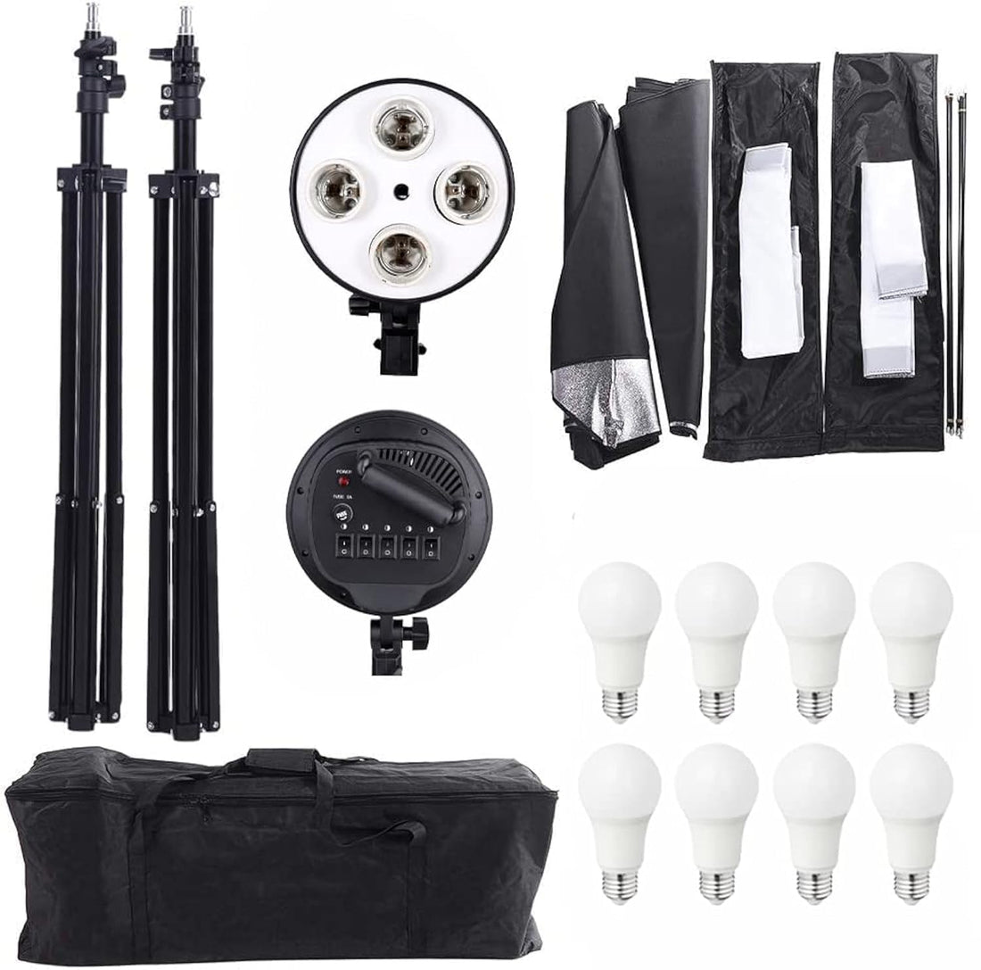 Lighting Kit Photography Photo Studio Video Continuous Light Stand Two 50 X 70cm Softbox 8 Bulbs Two Light Holder