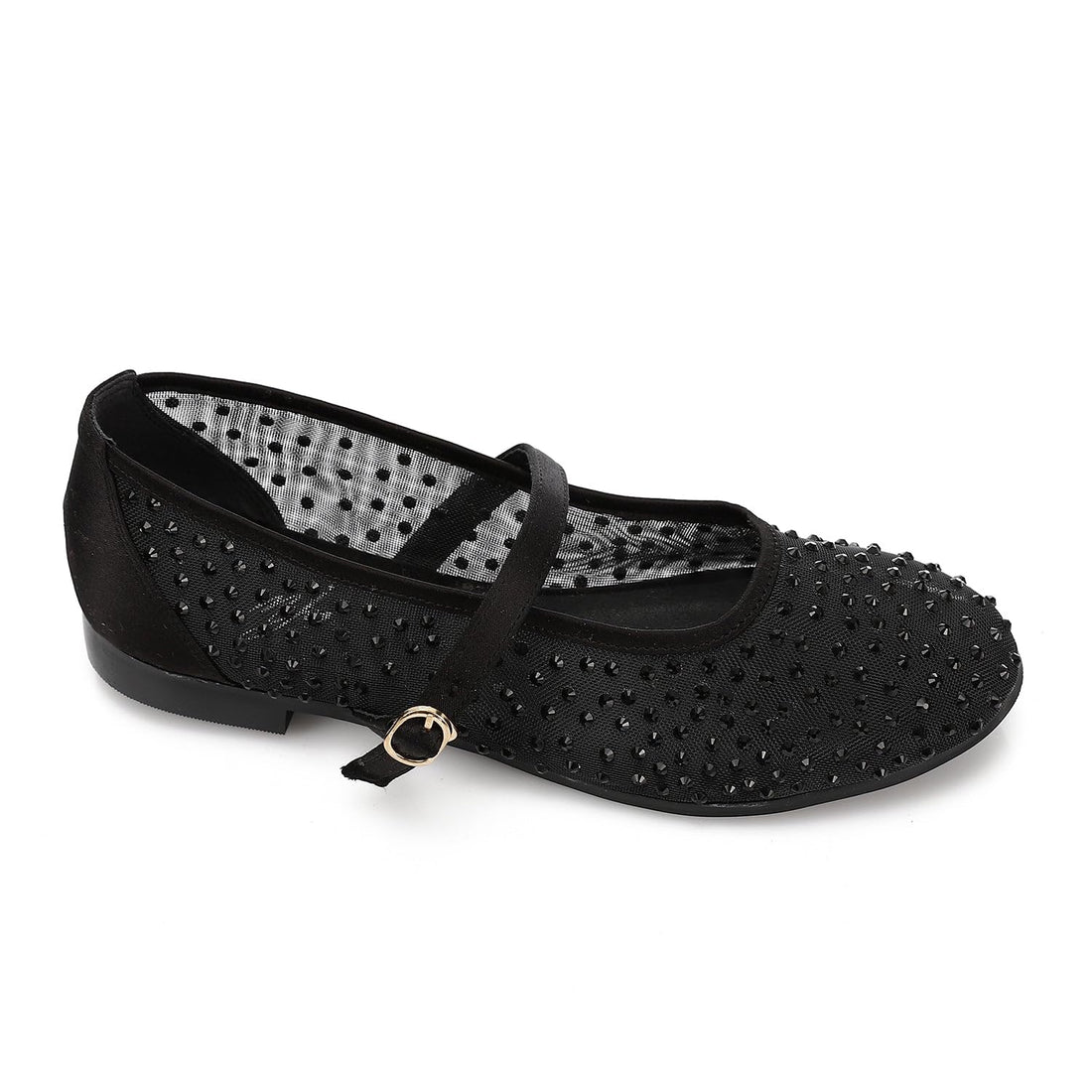 Studded Mesh Mary Jane Ballerina Black