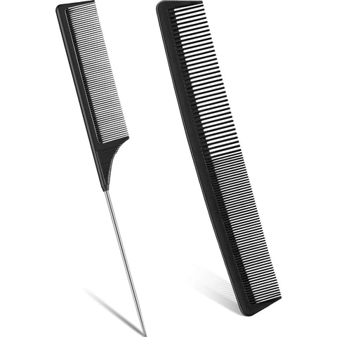 Patelai 2 Pieces Black Cutting Combs Fine Tooth Combs Pin Tail Combs Carbon Fiber Combs Anti-static Rat Tail Combs Hair Styling Combs Sectioning Combs Set for Thick, Long, Wet or Curly Hair