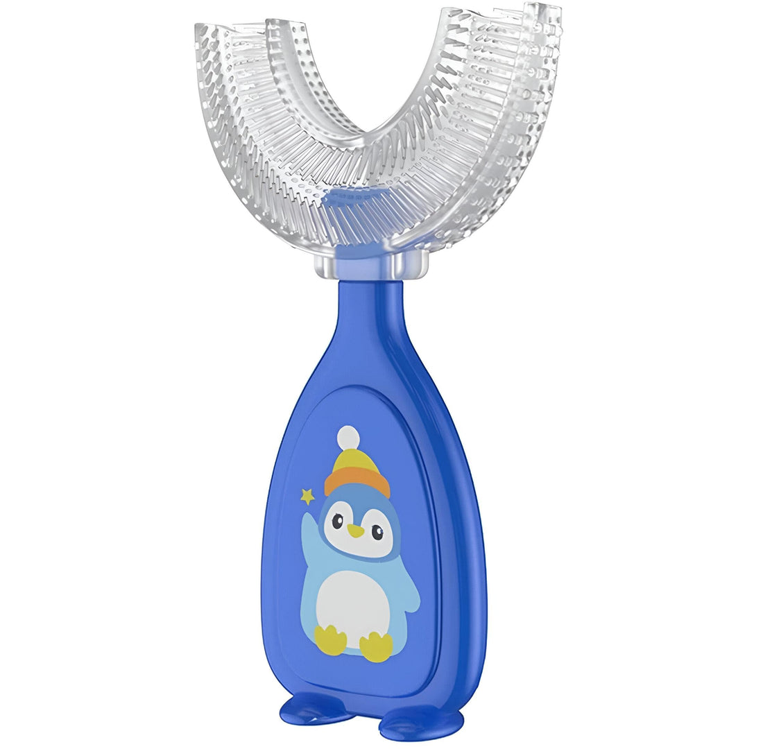 U-Shaped Toothbrush - 360-Degree Cleaning Design with Soft Food-Grade Silicone Bristles for Kids, Penguin Shape for Fun Oral Care Routine