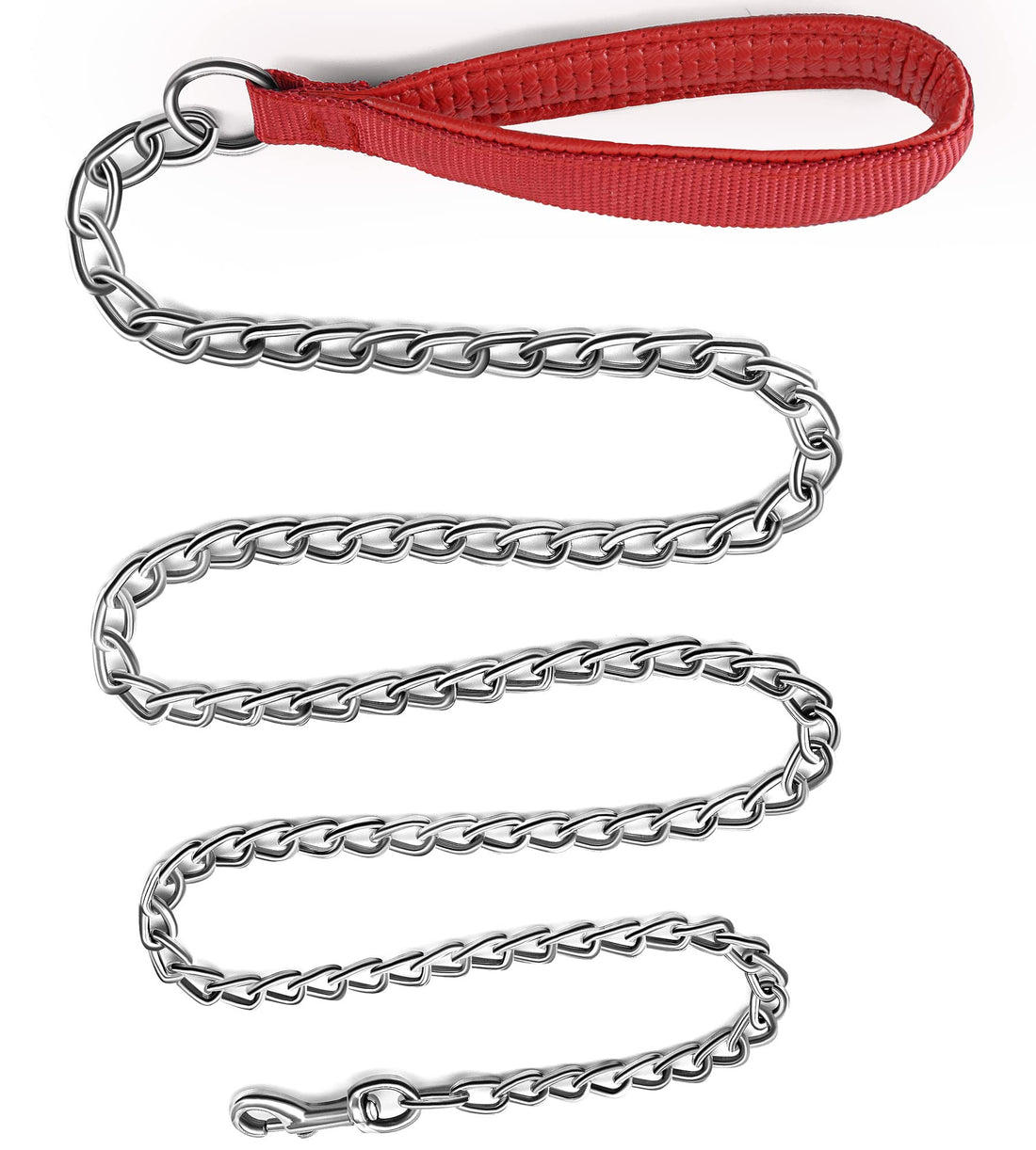 Heavy Duty Dog Leash,4FT/6FT Metal Pet Lead with Stainless Steel Links and Comfortable Handle for Medium & Large Size Dogs (Red, 3mm * 4ft)