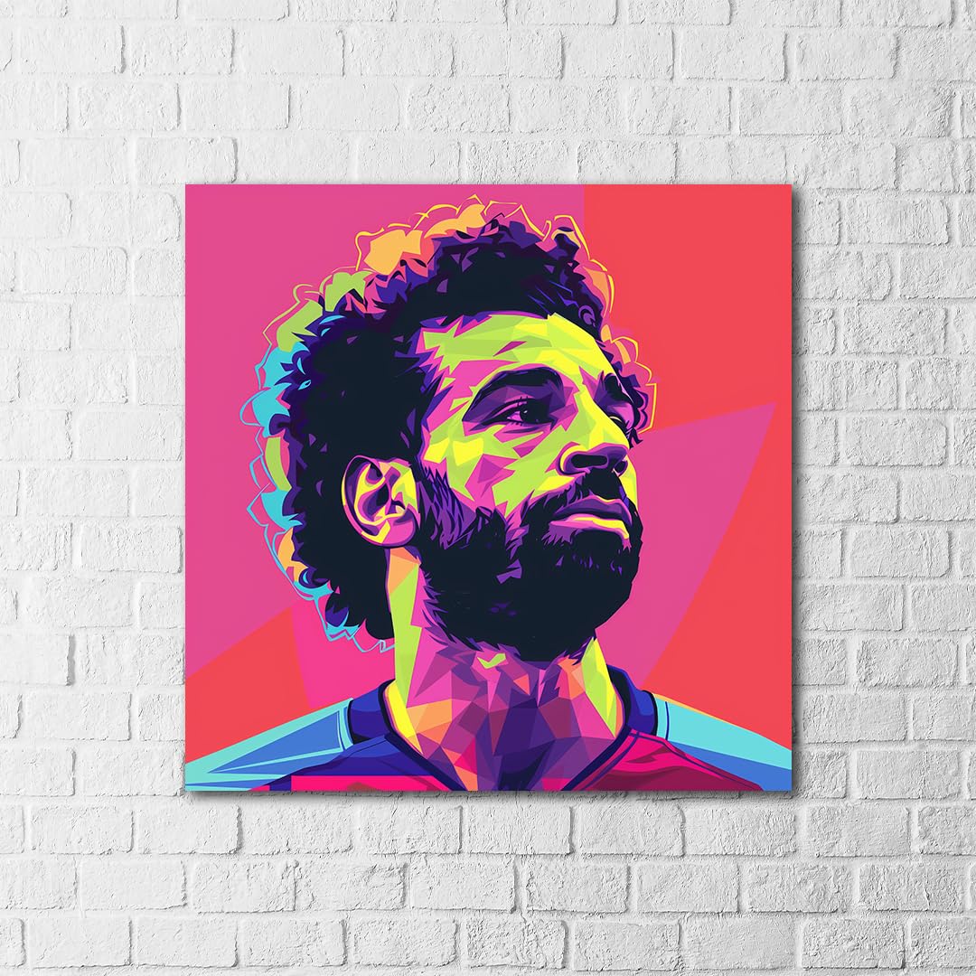 Vibrant Mohamed Salah Pop Art Poster - Iconic Football Legend Wall Decor for Sports Fans, Bedrooms, and Modern Living Spaces - Available Framed or Unframed (no frame, 40x40)
