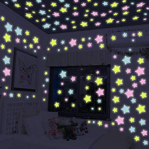 100pcs Glow Wall Stickers Decal Baby Kids Bedroom Home Decor Color Stars Luminous Fluorescent 3colors Luminous Wall Stickers for Kids