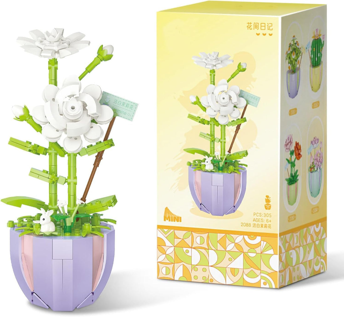 TOYS LAND Flower Bouquet Building Block Toys, 305PCS Mini Blocks Artificial Flowers Set, DIY Mini Bricks Idea Plants Bonsai Toy Kit Decor for Home Office, Birthday Gift for Women Adults Kids (Jasmine)
