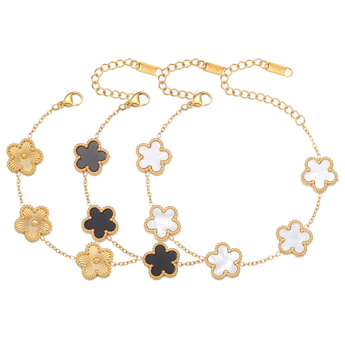 Four Leaf Clover Bracelet Set for Women - 3Pcs 18K Gold Plated Flower Lucky 4 Leaf Link Bracelet Jewelry Gift for Women Van Cleef