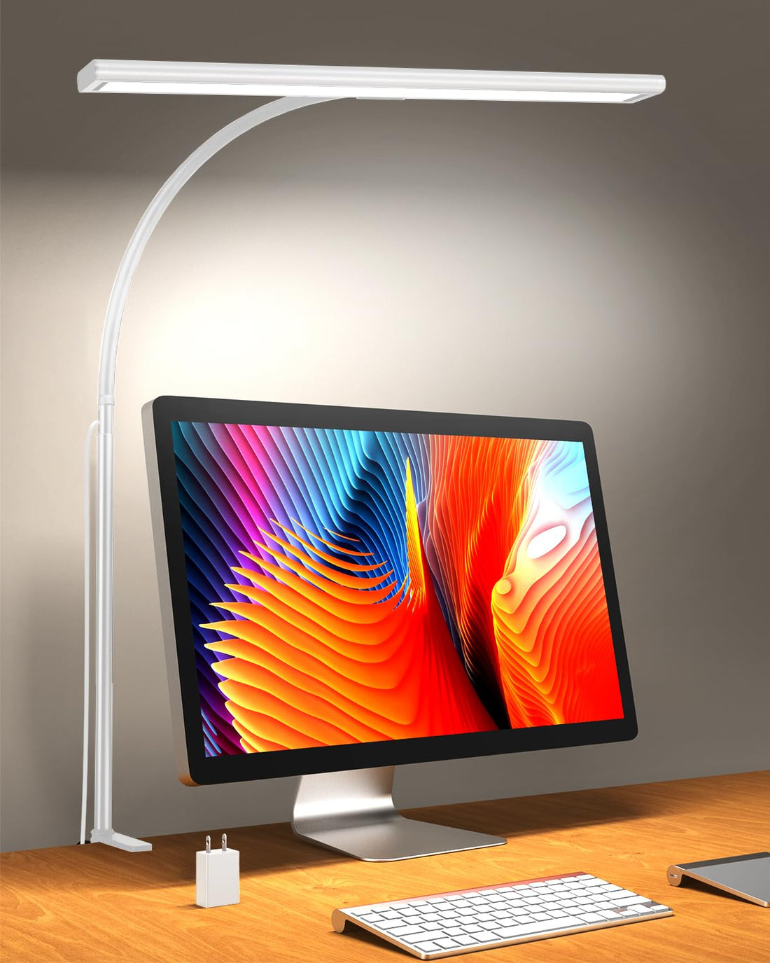 iFalarila 10 W Desk Lamp Dimmable - 160 LED Super Bright Clamp Light with USB Adapter | 3 Colour Temperatures & 10 Brightness Levels | 70 cm Flexible Gooseneck Work Lamp for Home Office