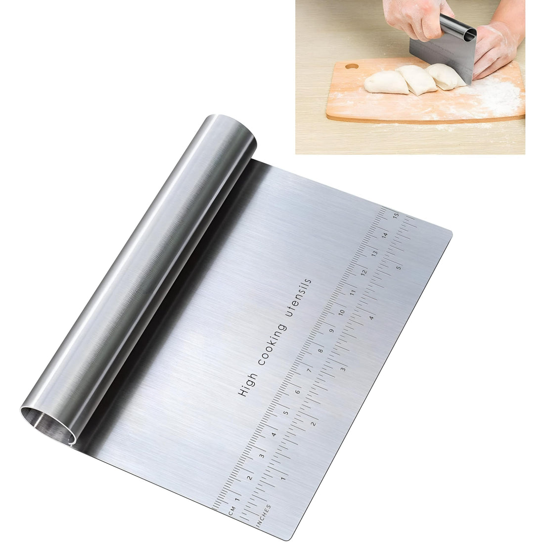 Multipurpose Cutter - High Polished Stainless Steel Dough Scraper with Measuring Scale for Bread, Pizza, Pastry or Bread Separation Needs