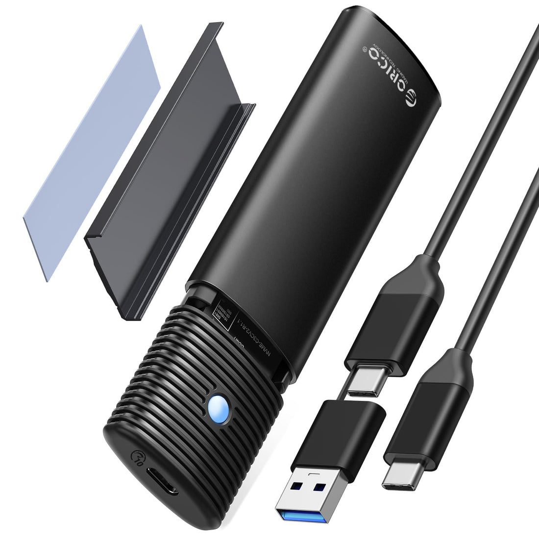 ORICO M.2 NVMe SATA SSD Enclosure Adapter Tool-Free, USB C 3.2 Gen 2 10Gbps NVME, 5Gbps NGFF SATA PCIe M-Key(B+M Key) 2230/2242/2260/2280, Aluminum External M2 Case Support UASP Trim- PWEM2-BK