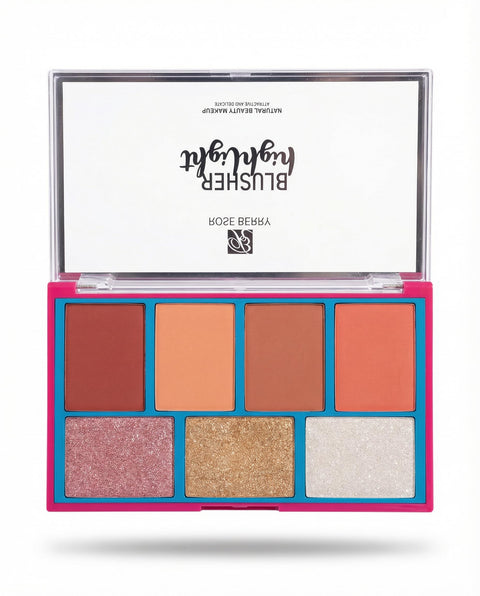 Rose Berry Blusher Highlight Palette, Natural Beauty Makeup, Bright and Attractive, 7 Shades, A