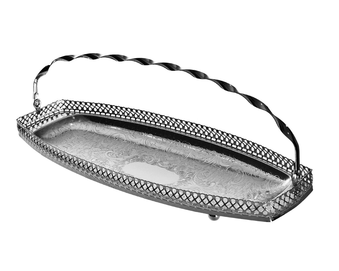 Queen Anne oval tray Silver plated with rotating handles (40 * 15 cm) 0/5991