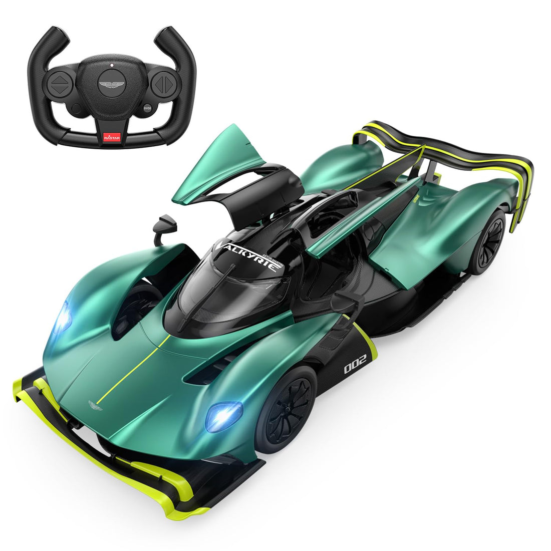 RASTAR RC Car 1/14 Scale Aston Martin Valkyrie AMR Pro Remote Control Car Aston Martin Valkyrie Model for Kids Boys Adults, Sparkling Green Open Doors 2.4G