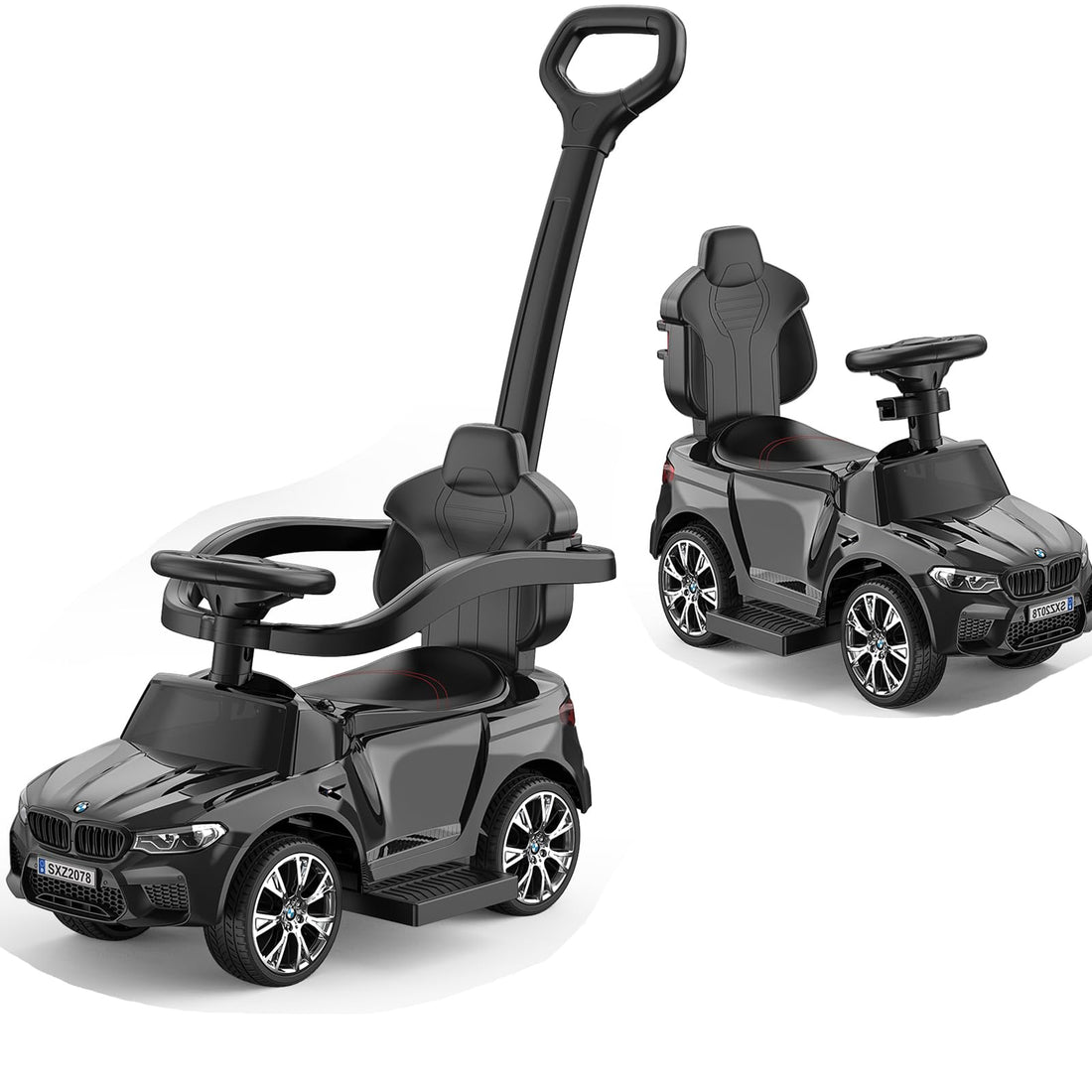 Jojoka Ride On Push Car for Toddlers, Licensed BMW 4 in 1 Push Car with Horn, Adjustable Handle, Guardrails, Kids Push Car for Toddlers 12-36 Months (Black)