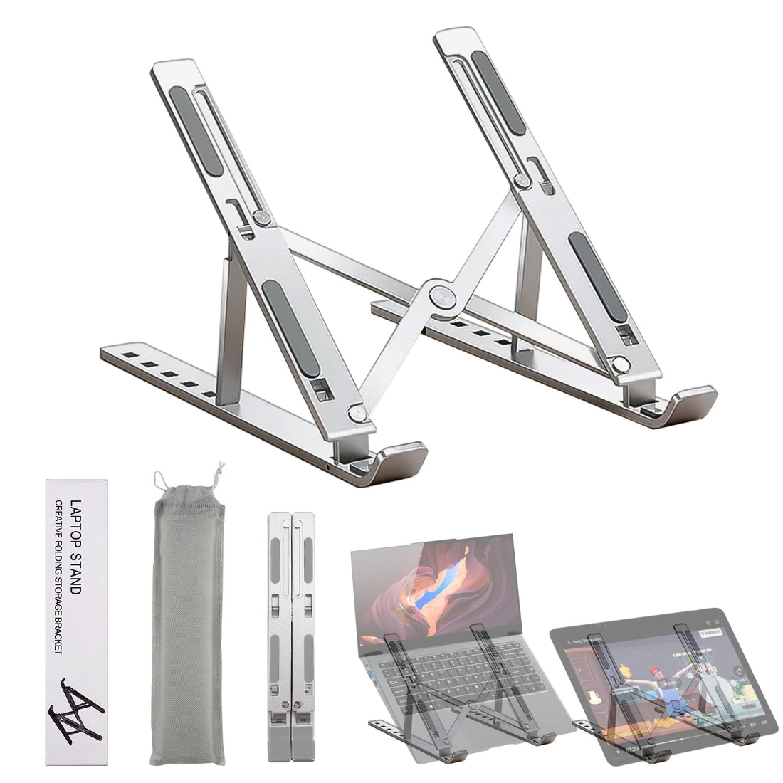 STOAT Aluminium Laptop Stand, Height Adjustable for 10-17 Inch Laptops and Tablets, iPad Holder, Tablet Stand