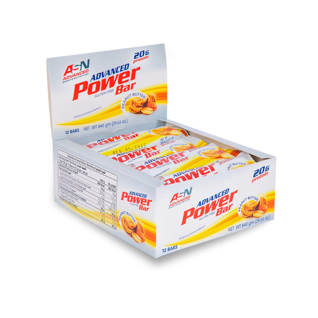 ASN Advanced sports nutrition (asn) | advanced protein bar | 20g protein | whey protein | milk protein | soy protein | low carb | low sugar | zero fat | gluten-free | 70g | 12 bars | peanut butter