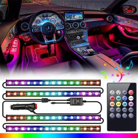 LED Strip Light Interior Car Interior Decoration LED Neon Light Kit with Voice Music Function and Remote Control, 4 Strips (Strip 12 LED) - KaberTrade