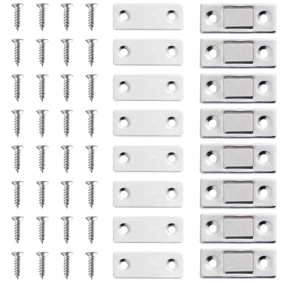 TESTEL 8 Pack Door Magnet Ultra Thin Magnetic Door Catch Drawer Magnet Stainless Steel Magnetic Cabinet Latches for Sliding Door Window Cupboard Closure Closet Door Closer Silver