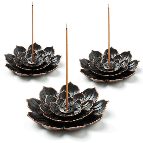 Brass Lotus Incense Holder, Incense Sticks Burner, Incense Ash Catcher, 3 Pack
