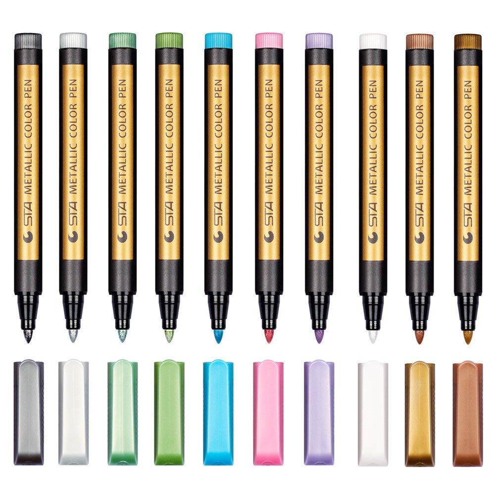 CHUKCHI Premium Paint Marker Pens Acrylic Paint Pens Set 10 Colours Metallic Markers Pen for Rock Painting, DIY Card, Pebble Art, Scrapbooking, Fabric, Metal, Ceramics, Wine Glass