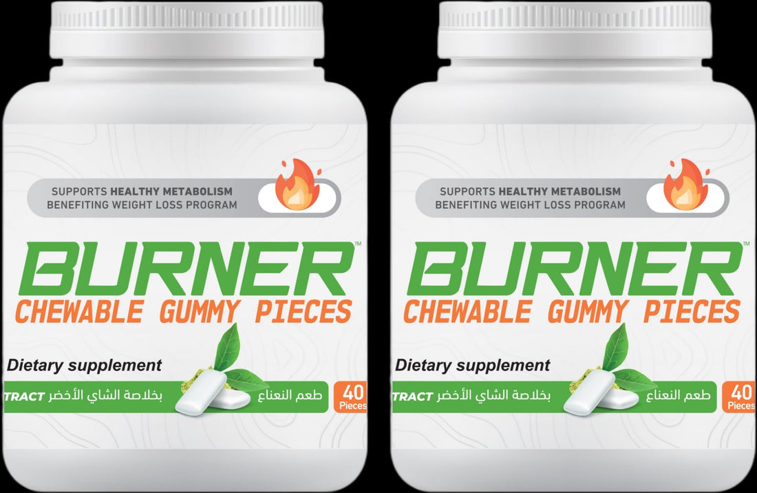 BURNER CHEWABLE GUMMY PIECES, GREEN TEA EXTRACT, MINT FLAVOR, 40 PIECES, 2 PACKS * 40, 80 PIECES