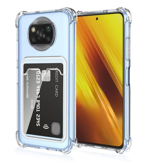 Dl3 Mobilak Xiaomi Poco X3 NFC/Poco X3/Poco X3 Pro Case Clear Card Holder Back Wallet Crystal Transparent Soft TPU Shockproof Bumper Corner Drop Protection Phone Case Cover With Camera Lens Protection